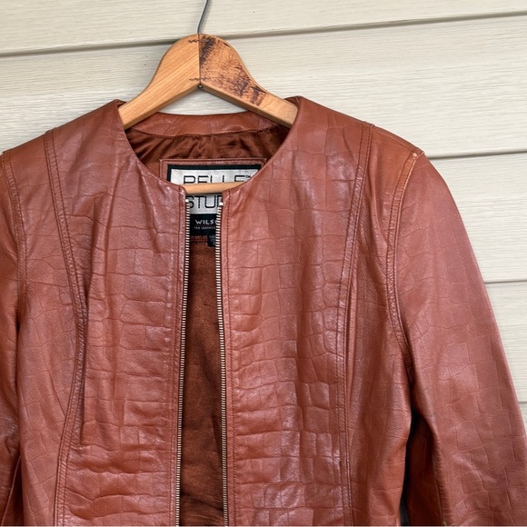 PELLE STUDIO Wilson’s caramel brown leather jacket vintage lightly distressed S - Picture 3 of 16